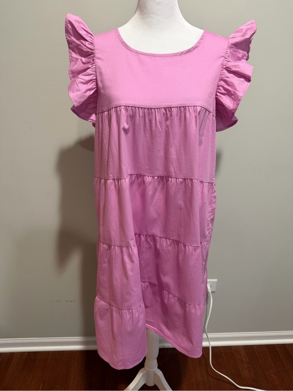 Zenana Outfitters Bubblegum Pink Ruffle-Sleeve Tiered Dress